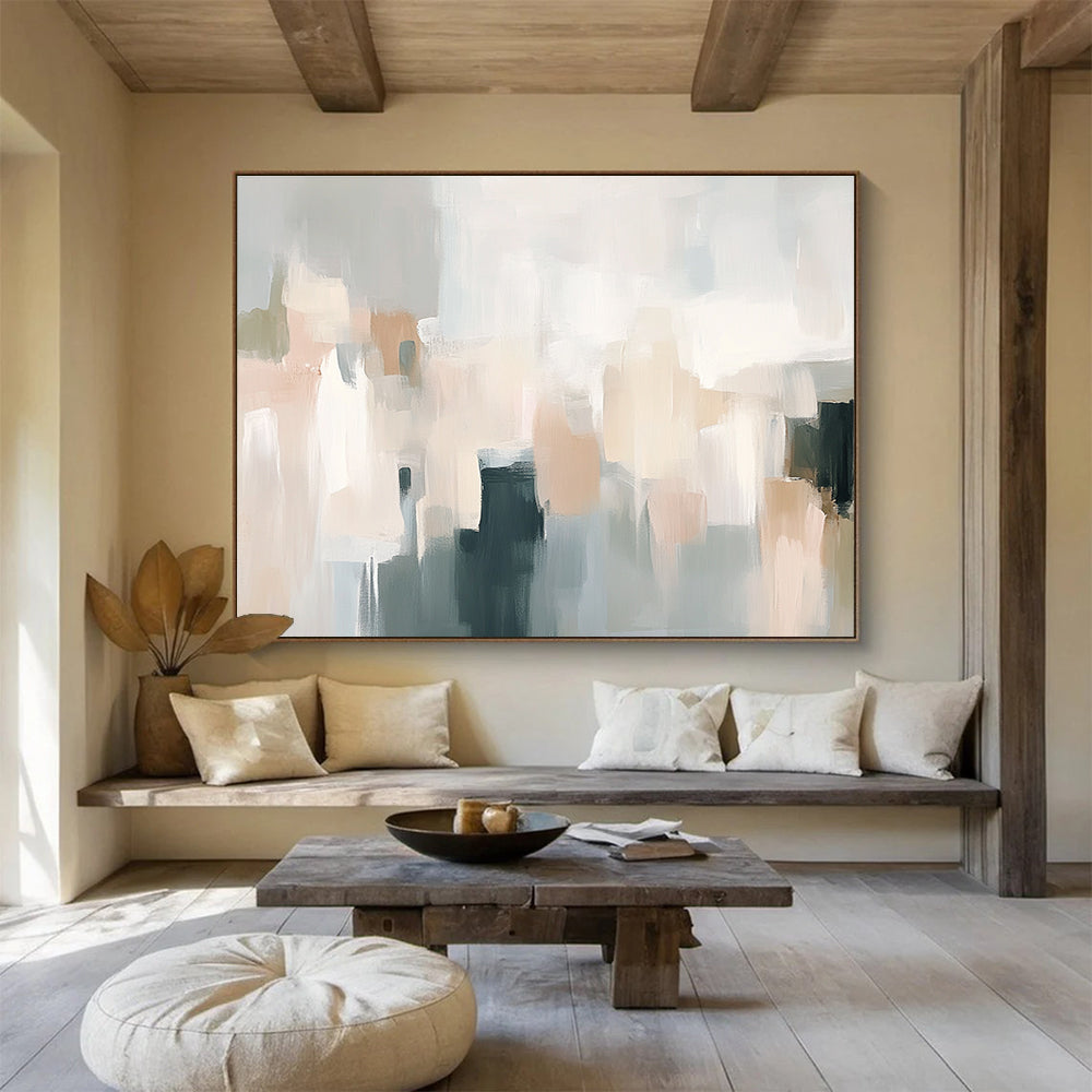 Soft Tones Abstract Painting with Beige Gray and Black DYP219