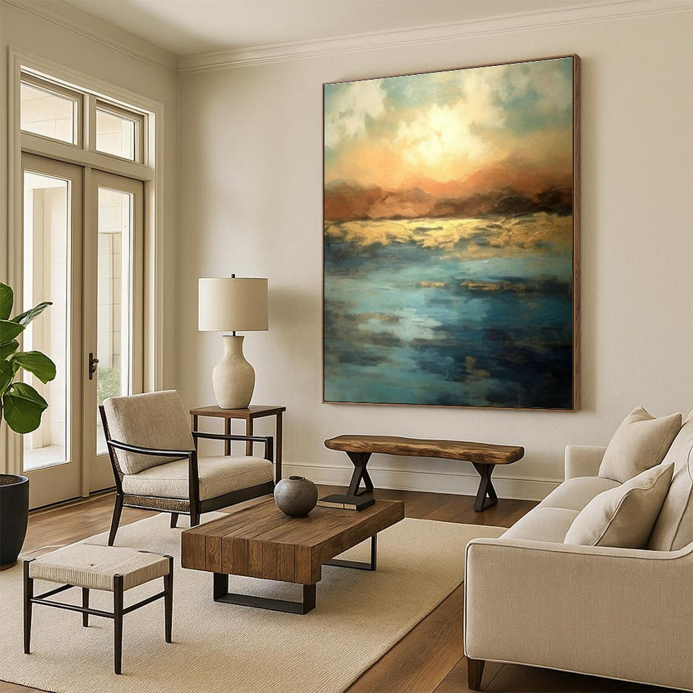 Extra-large Custom Hand-Painted Abstract Canvas for Dining Room Sideboard Wall and Cottage Office Partition Wall DLZ1925