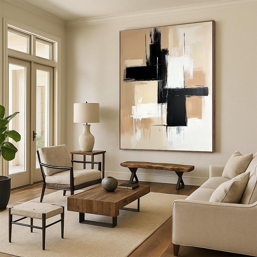 Beige Black Cross Abstract Painting with Bold Combinations GER803