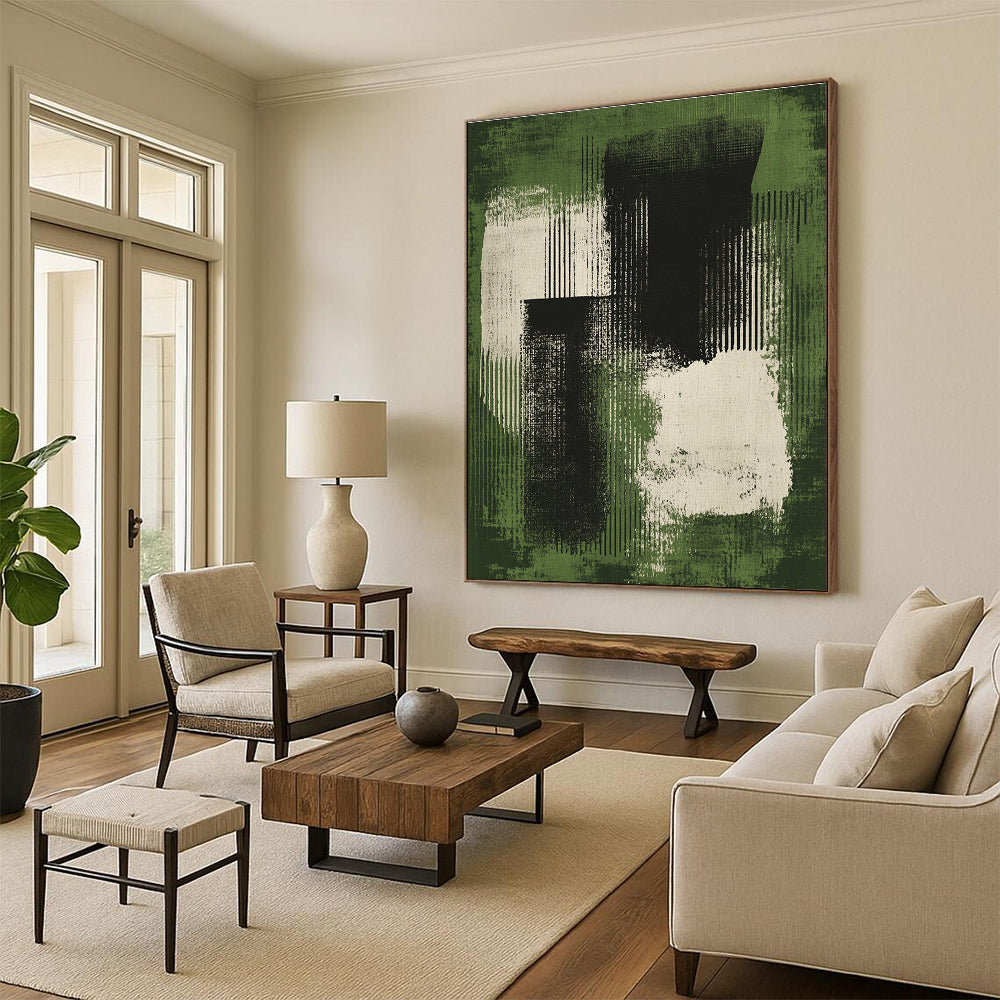 Green and Black Abstract Painting with Textured Brushstrokes GER264