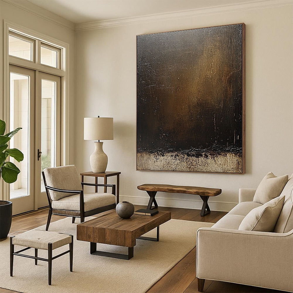 Dark Gradient Brown Abstract Painting with Textured Layers GER292