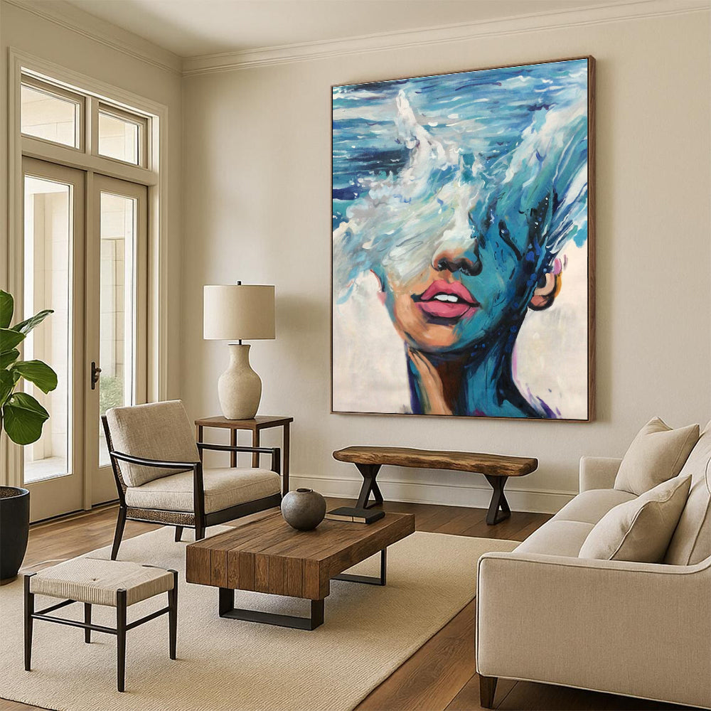 Ocean Wave and Face Abstract Painting ADGE347