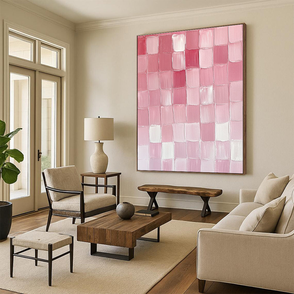Pink Grid Pattern Abstract Painting GER865