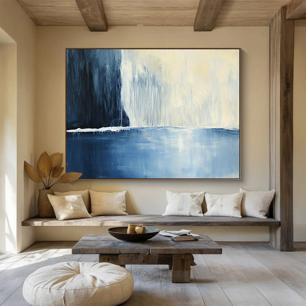 Blue and White Waterfall Abstract Painting with Serene Composition DYP206