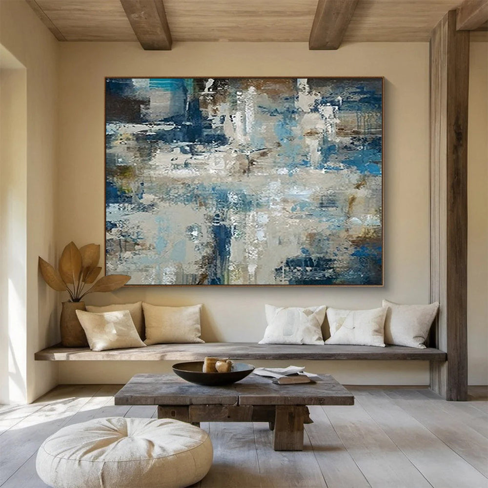 Blue Beige Abstract Textured Painting THY035