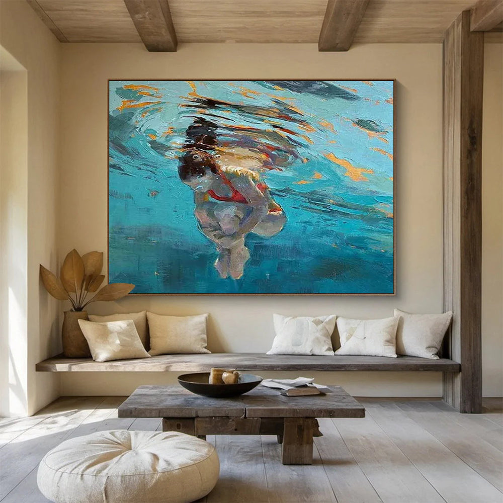 Underwater Swimmer Abstract Painting with Fluid Colors and Shapes THY247