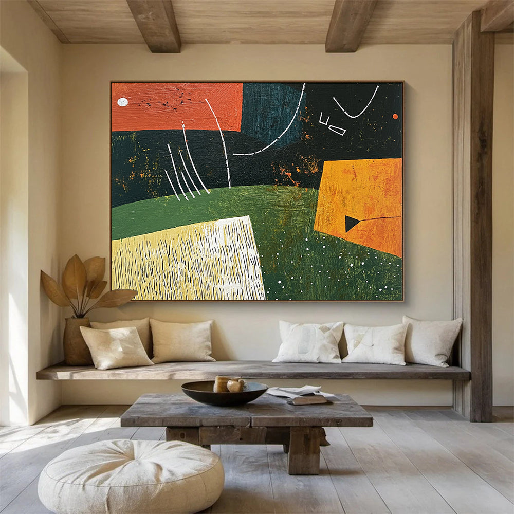 Geometric Color - Block Abstract Painting with Orange, Green and Black DYP111