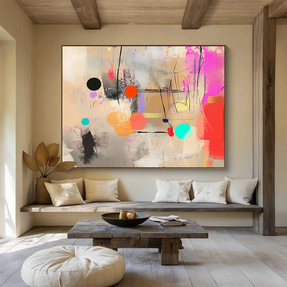 Colorful Dots and Lines Abstract Painting with Playful Composition DYP203