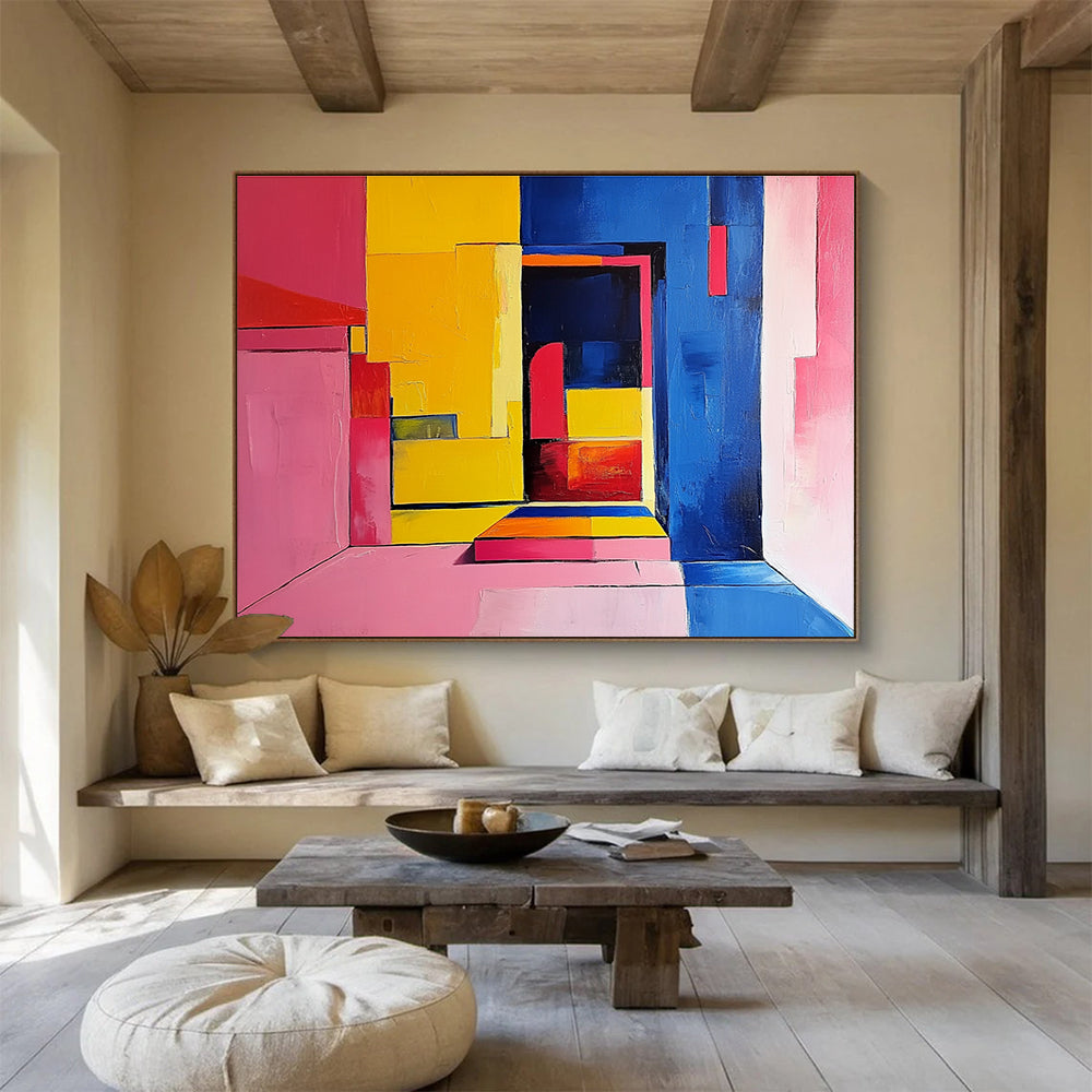 Geometric Color Block Interior Abstract Painting with Bright Hues DYP501