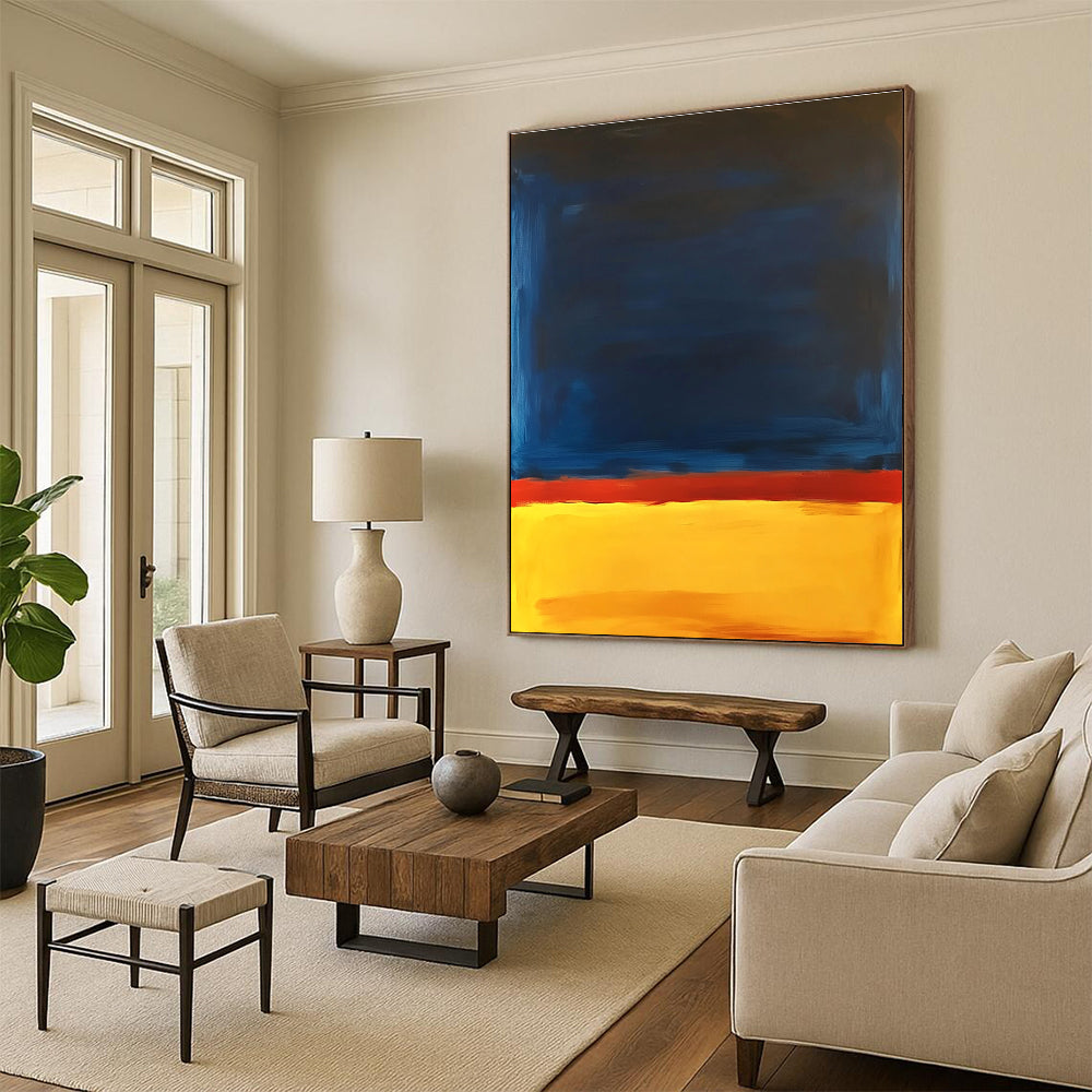 Blue Red and Yellow Abstract Painting with Bold Color Blocks GER544