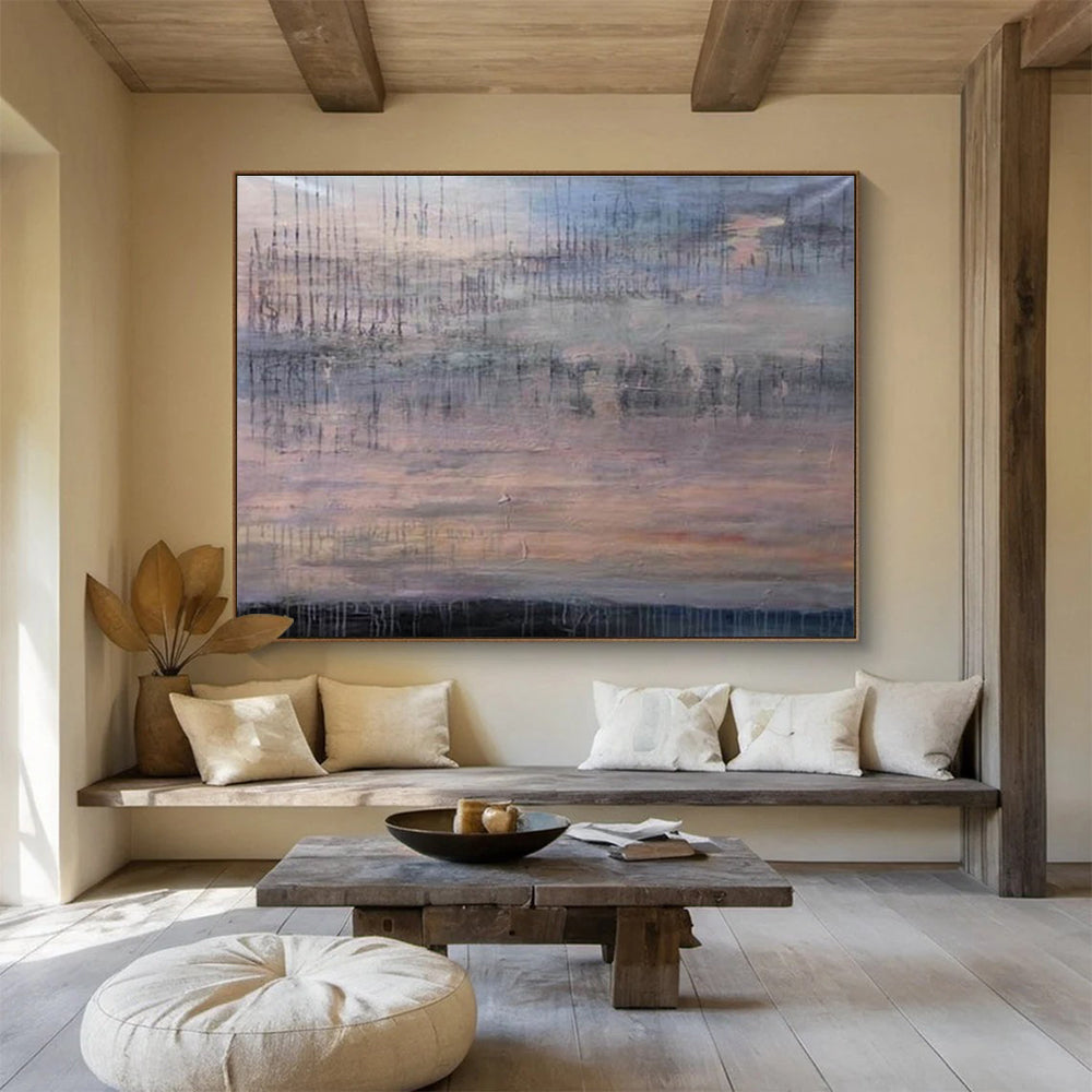 Dripping Sky Abstract Painting with Muted Pastel Tones THY150