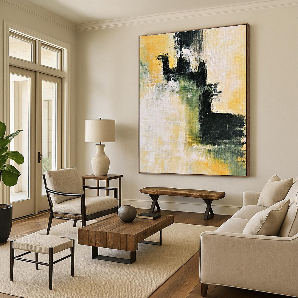 Yellow Green and Black Abstract Painting with Subtle Gradients GER584