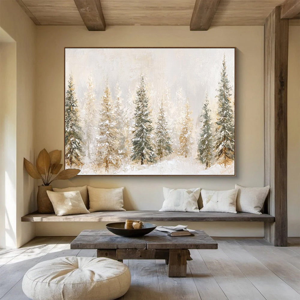 Snowy Pine Forest Abstract Painting THY421
