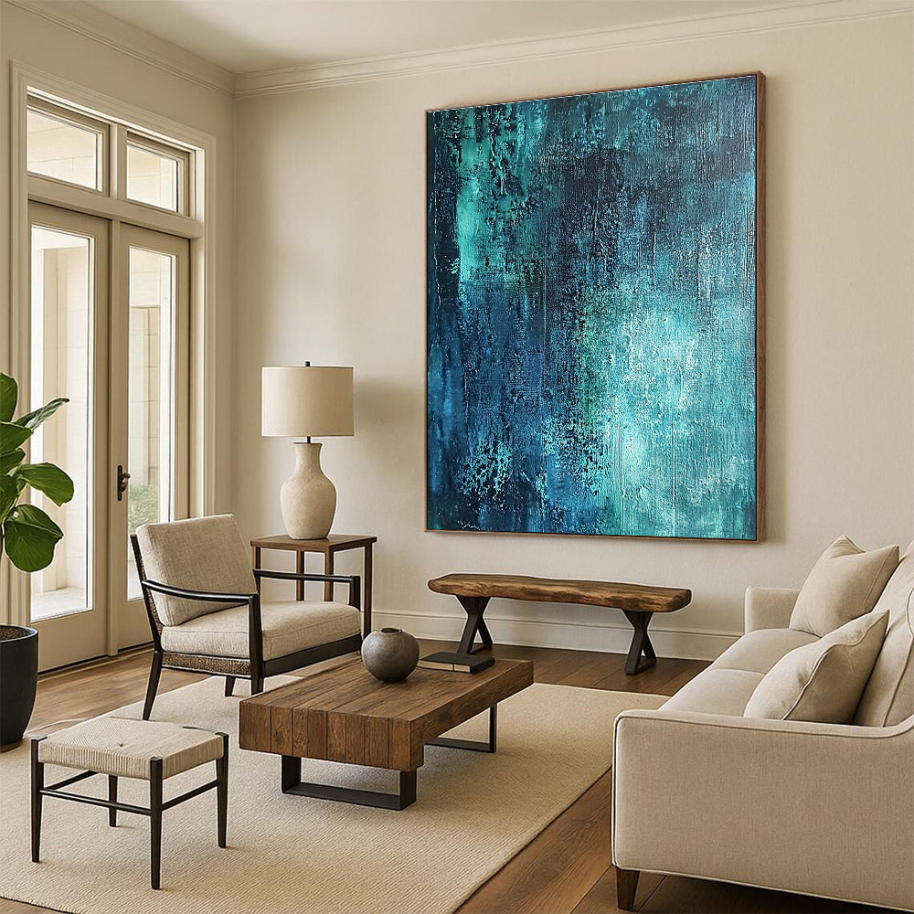 Deep Teal Textured Abstract Painting with Subtle Variations GER600