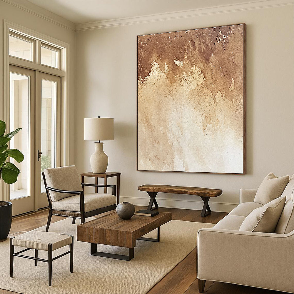 Brown and Beige Gradient Watercolor Abstract Painting with Subtle Textures GER004