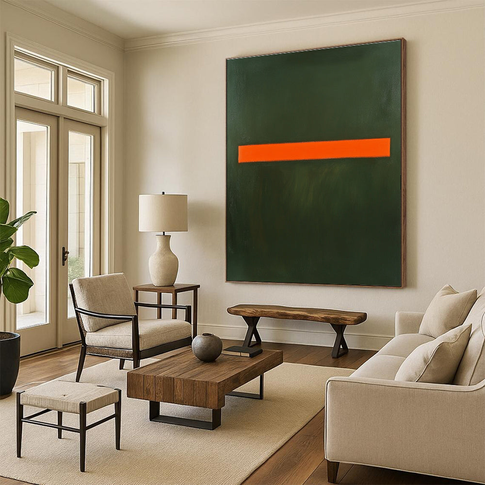 Green Orange Horizontal Line Abstract Painting GER857