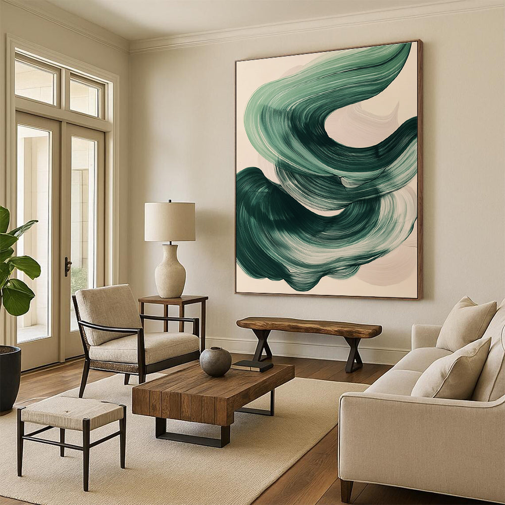 Green Swirl Abstract Painting with Smooth Strokes GER788