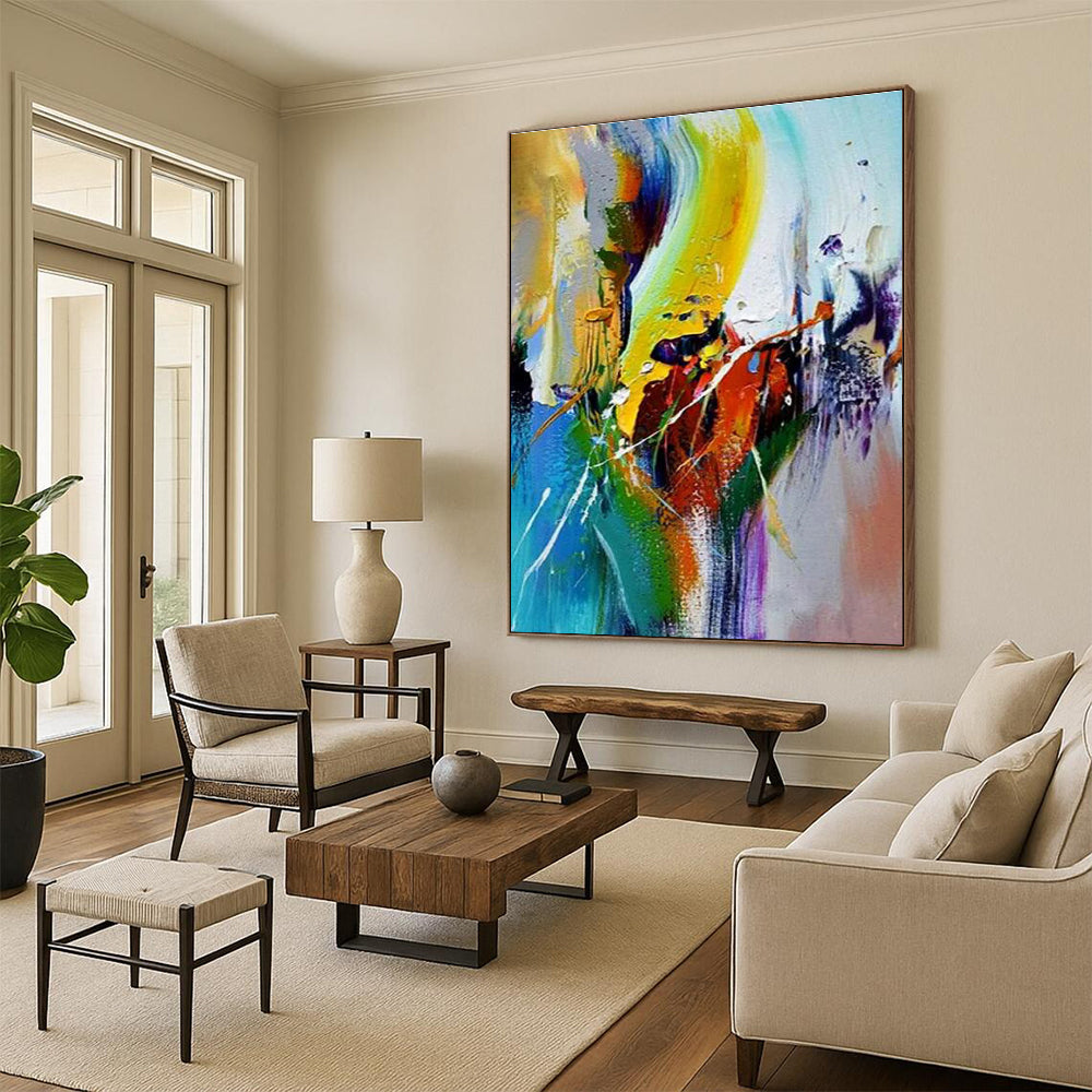 Colorful Dynamic Abstract Painting with Energetic Brushstrokes ADGE408