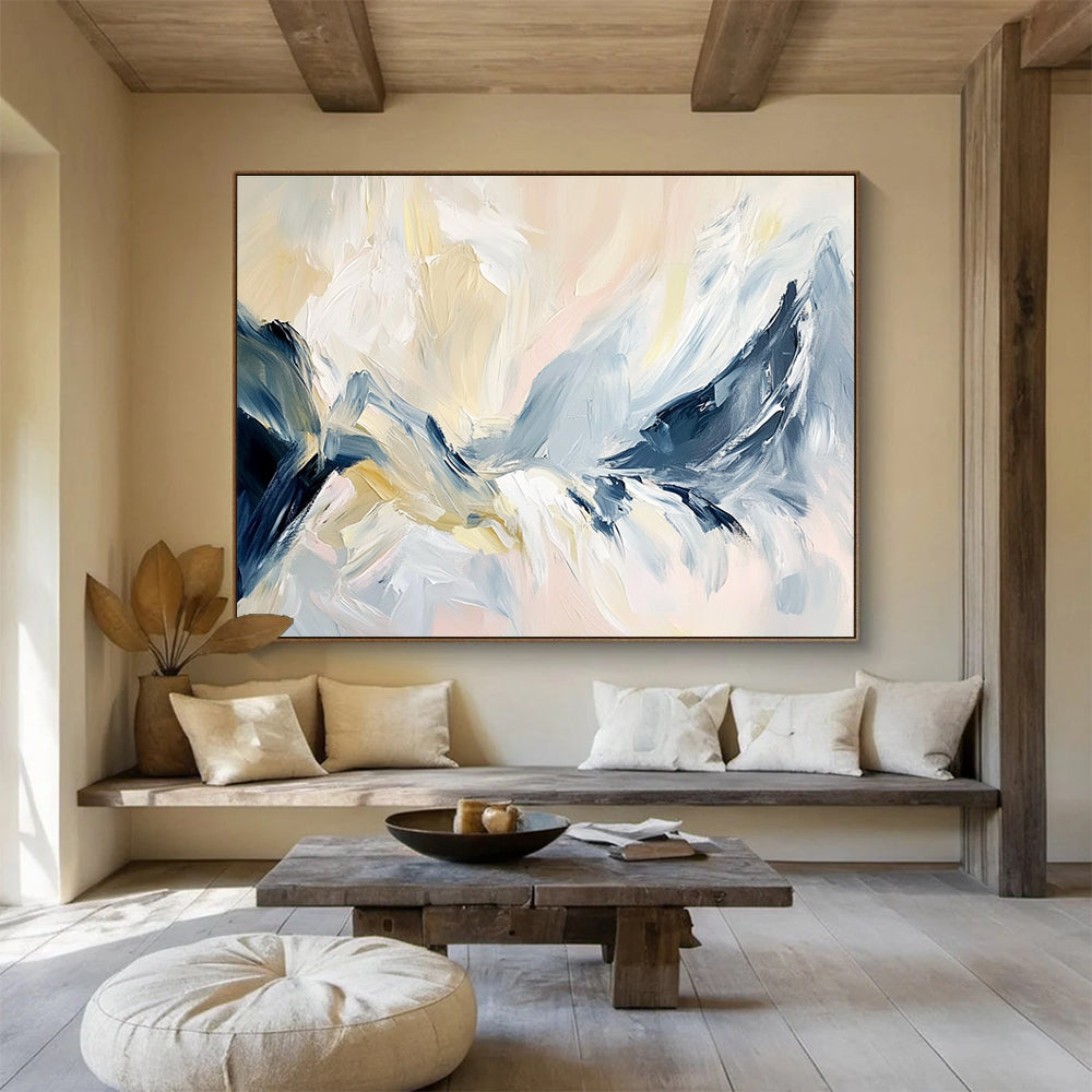 Soft Mountain Abstract Painting with Blue and Beige Tones DYP358