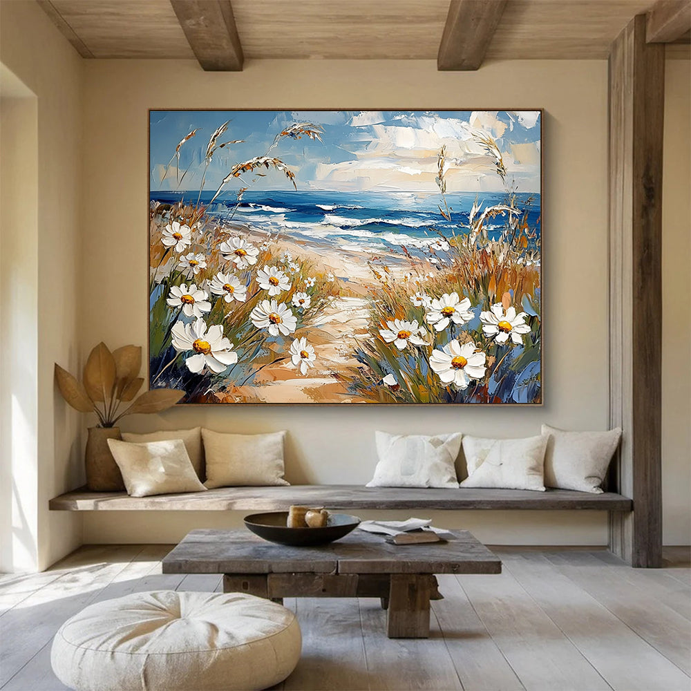 Daisy Beach Path - Floral Coastal Abstract Painting DYP012