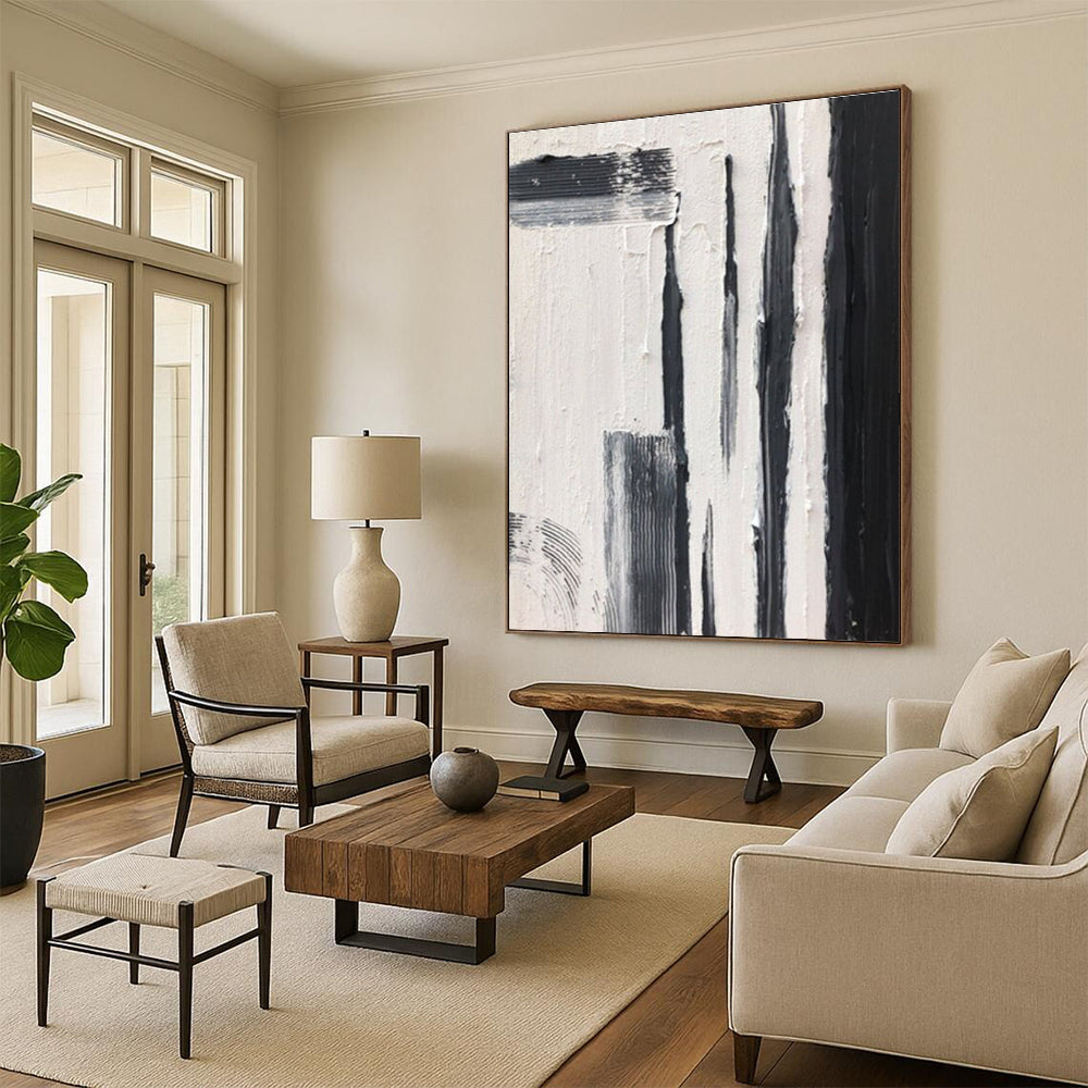 Black and White Vertical Strokes Abstract Painting ADGE367