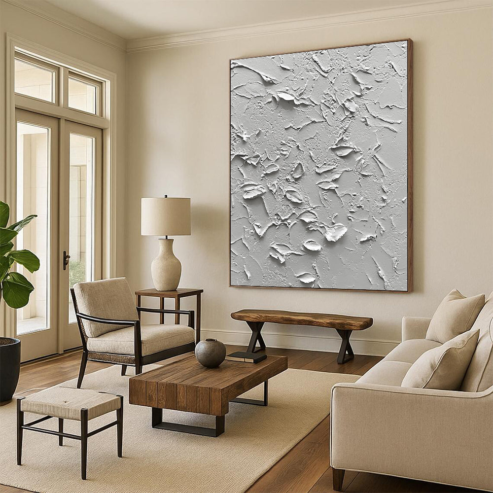 Gray Textured Abstract Painting with Rugged Surfaces GER093
