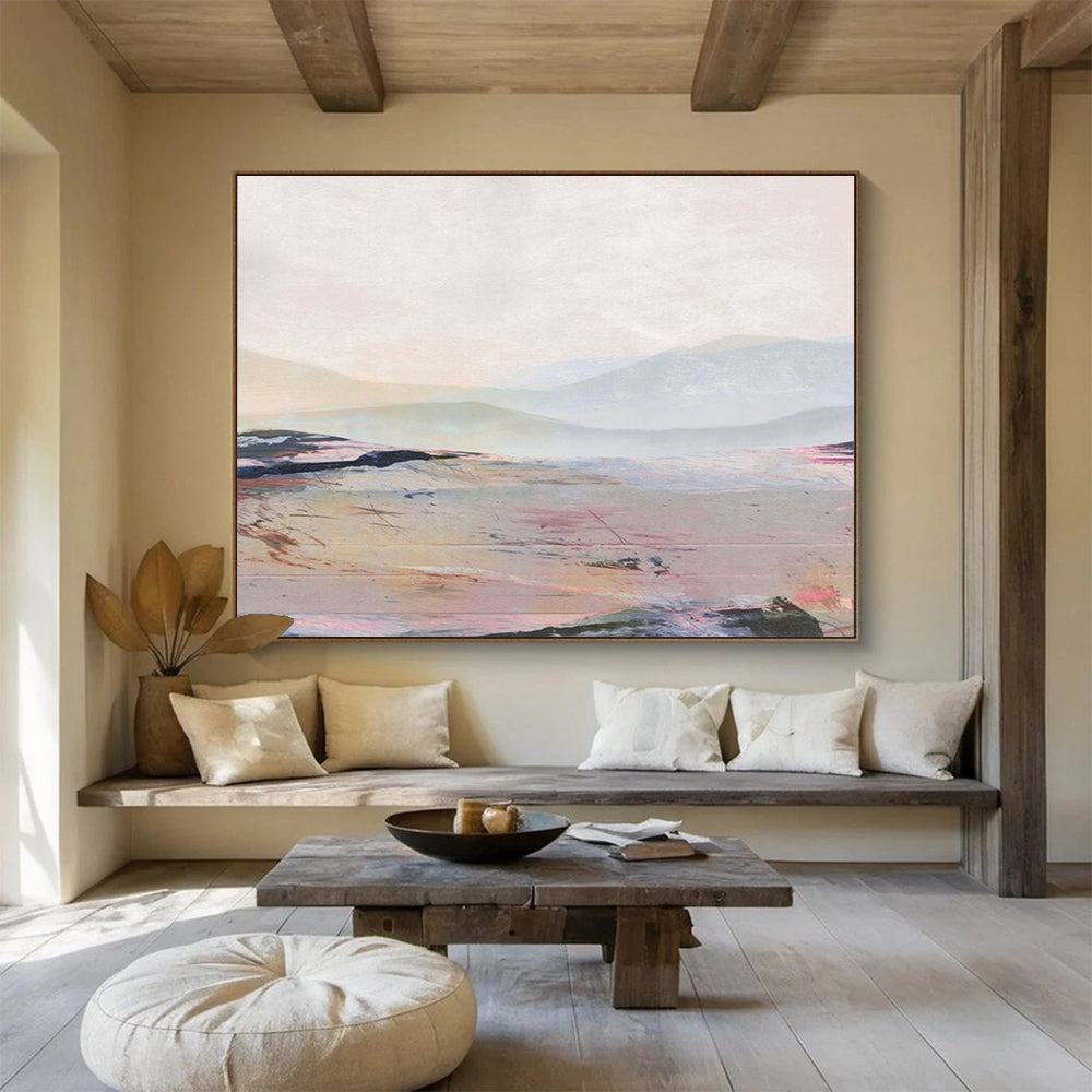 Pastel Mountain Abstract Painting with Soft Color Blends THY129