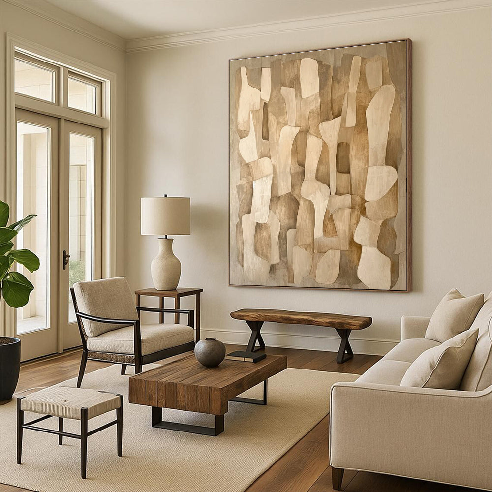 Beige Brown Abstract Geometric Painting ADGE021