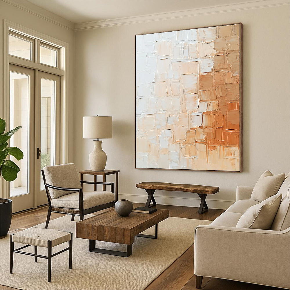 Beige White Textured Squares Abstract Painting GER864