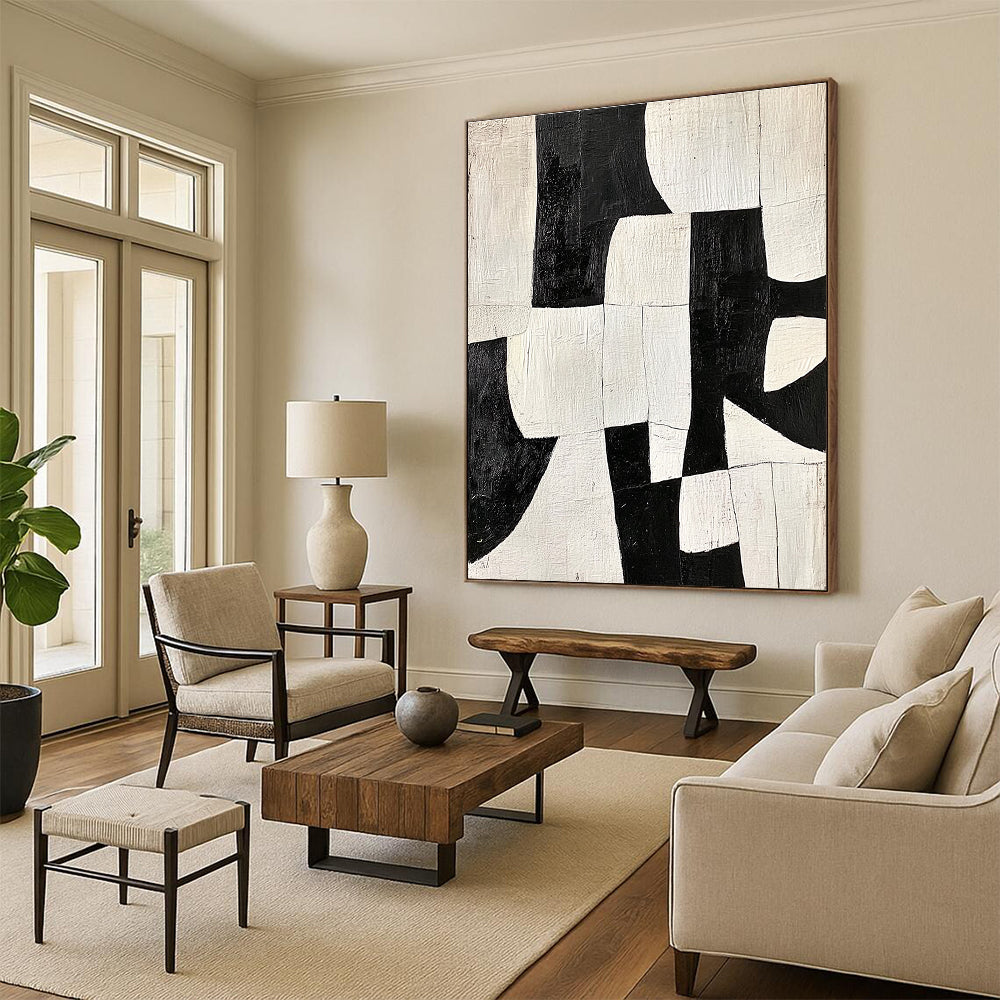 Black - and - White Patchwork Abstract Painting GER323