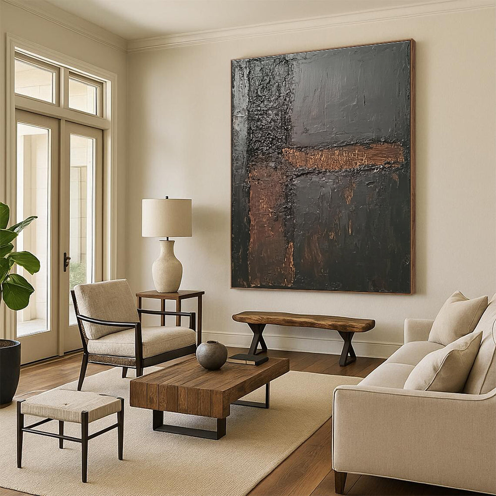 Black and Brown Abstract Painting with Textured Surfaces GER088