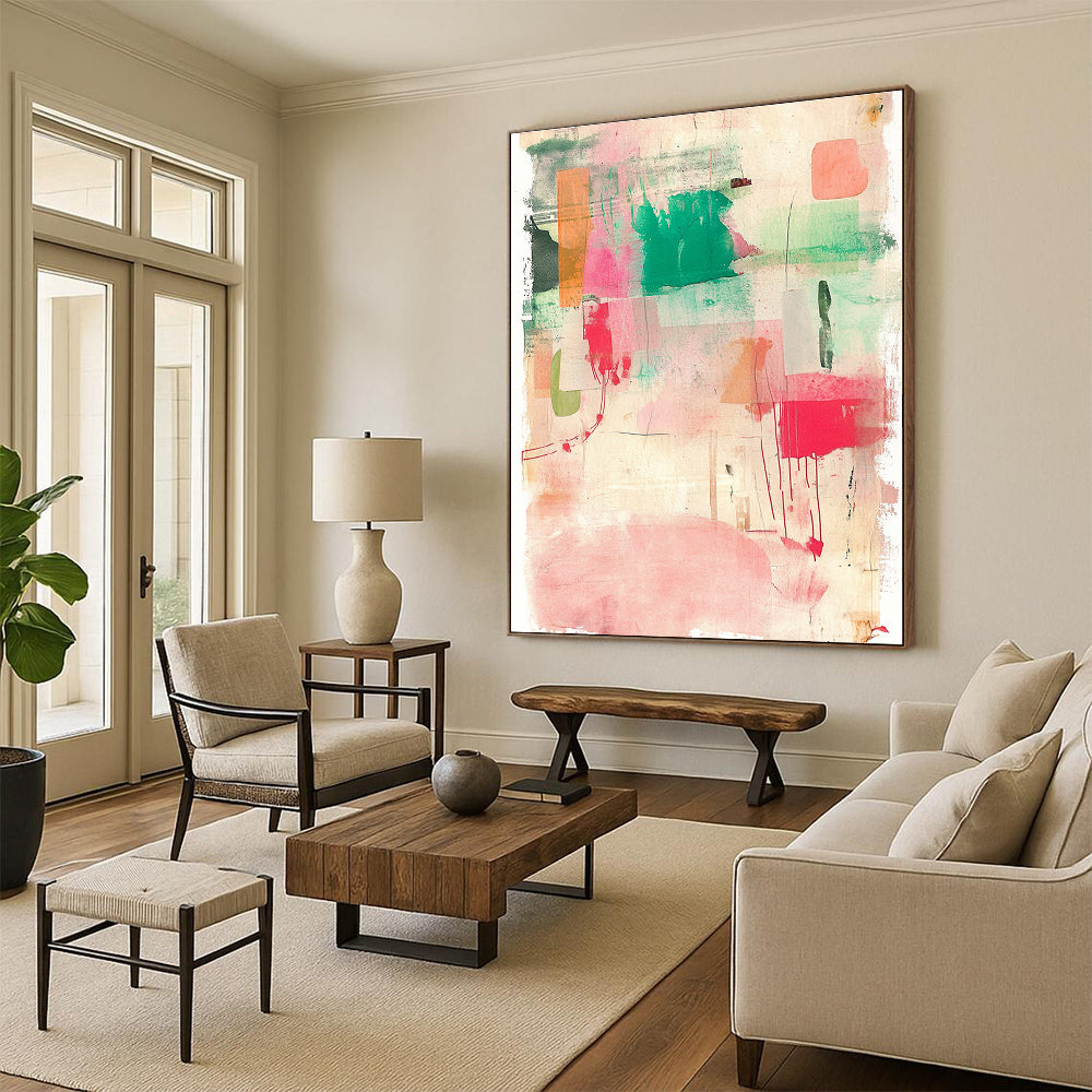 Pink Green and Colorful Abstract Collage Artwork GER201