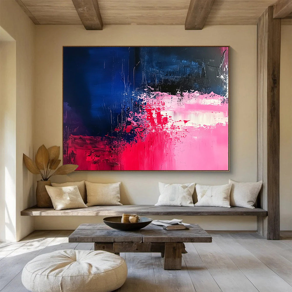 Pink and Blue Abstract Painting with Bold Textures DYP187