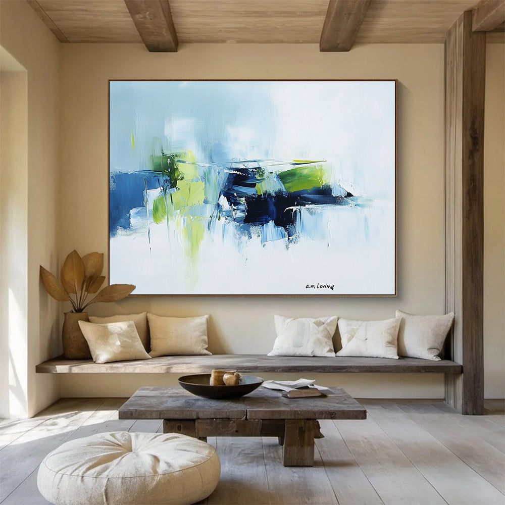 Blue and Green Abstract Painting with Fresh and Vibrant Colors DYP373