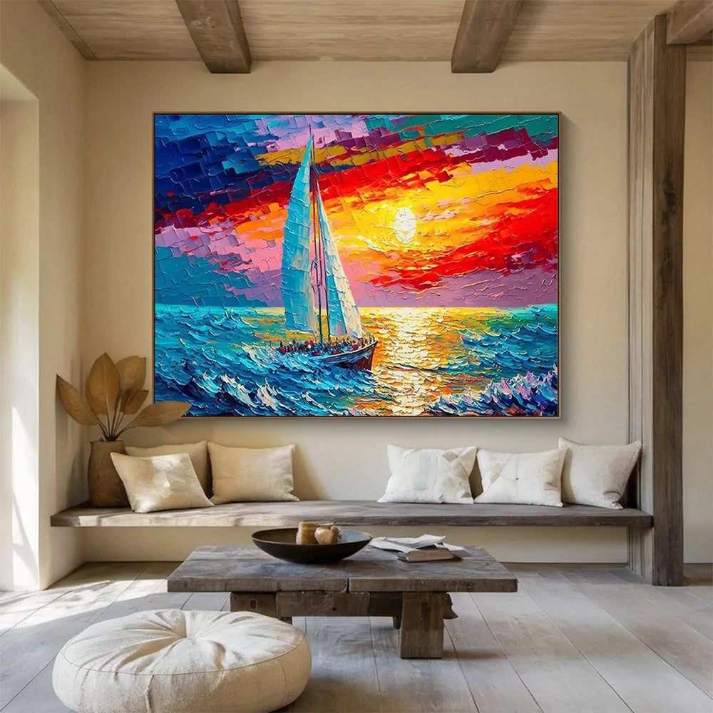 Sunset Sail Abstract Painting with Vivid Sunset Hues THY312