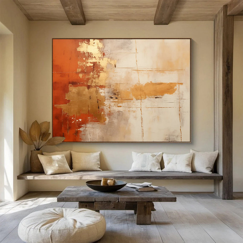 Orange Gold and White Abstract Painting THY093