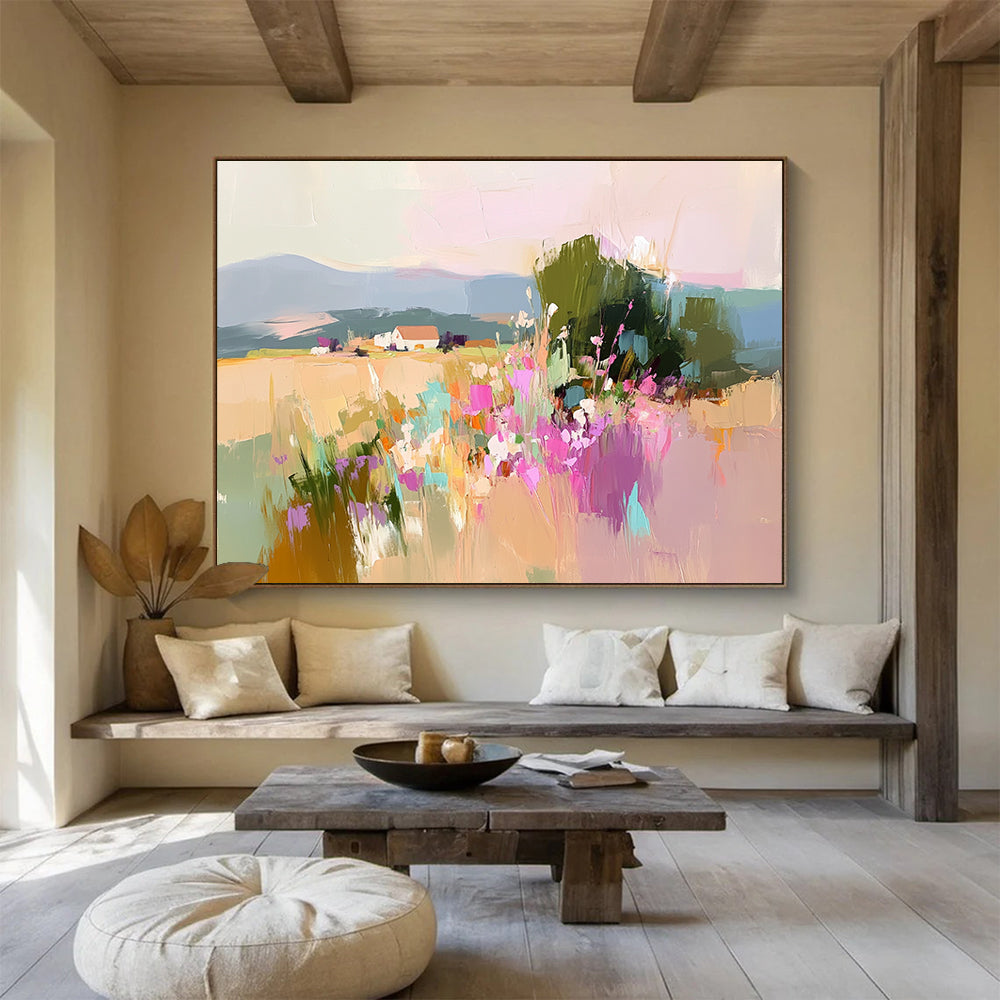 Colorful Rural Landscape Abstract Painting with Vivid Florals and Fields DYP263