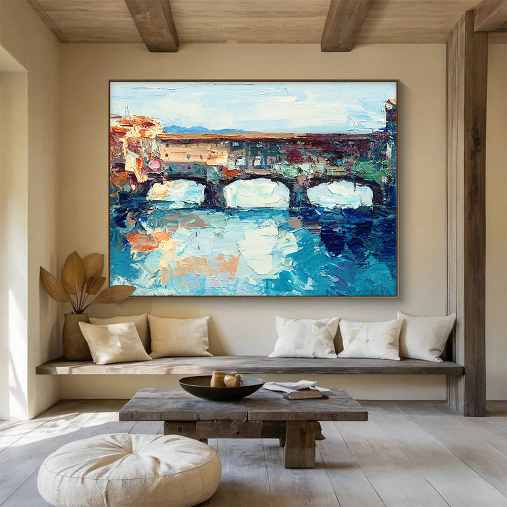 Arched Bridge Over River Impasto Painting THY455