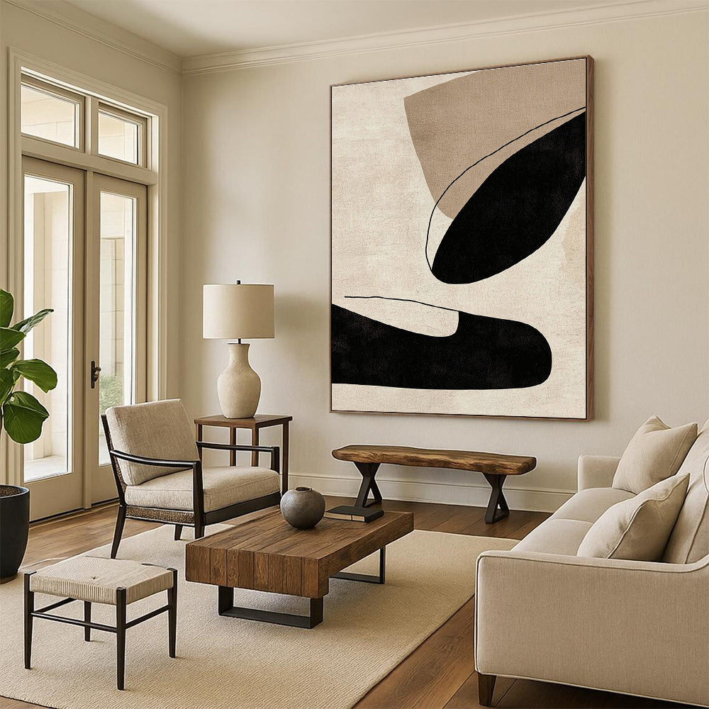 Minimalist Shape Abstract with Black and Beige GER314