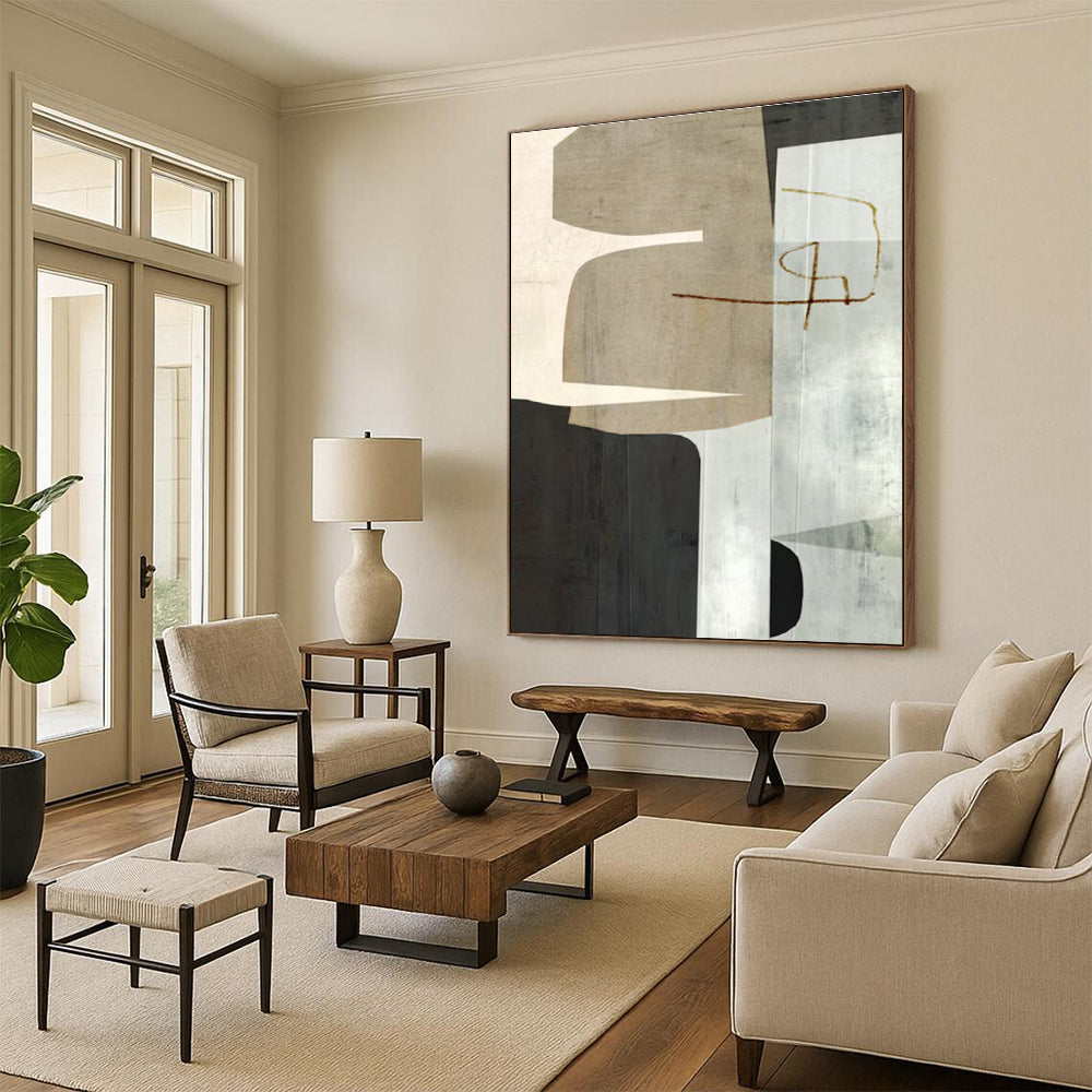 Geometric Shapes in Neutral Tones with Brown Accents Abstract Painting ADGE158