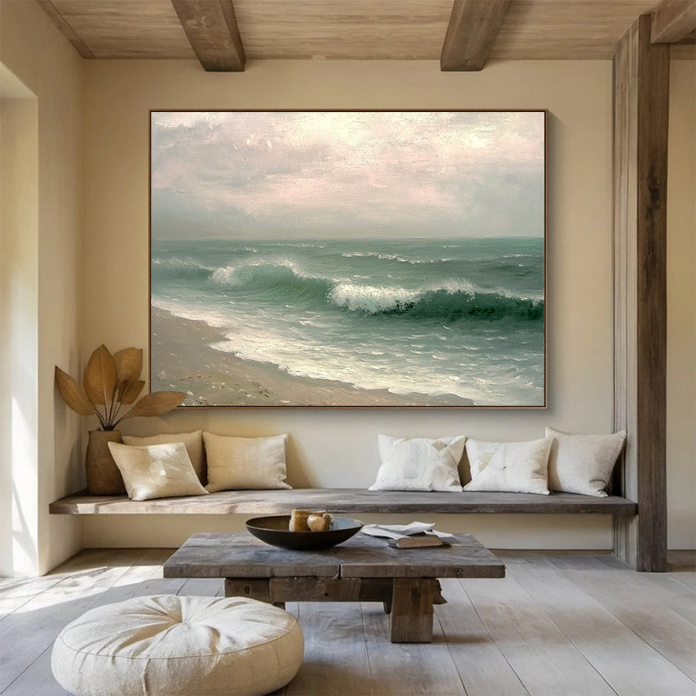 Realistic Sea Waves Abstract Painting with Soft Sky DYP156