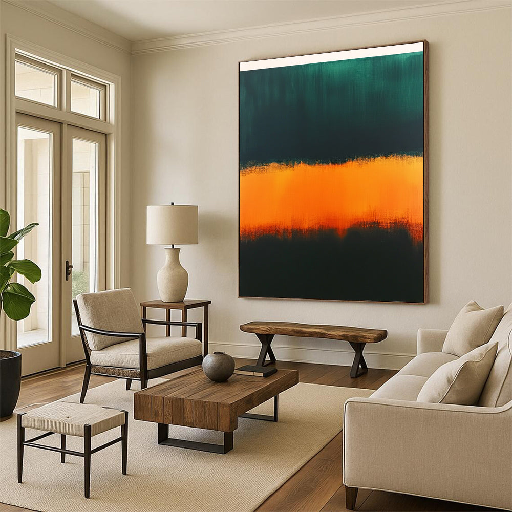 Green and Orange Abstract Painting with Bold Color Bands GER156