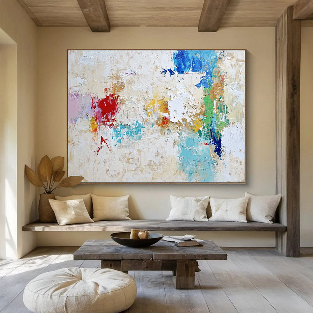 Beige Colorful Abstract Painting with Patchwork Textures DYP384