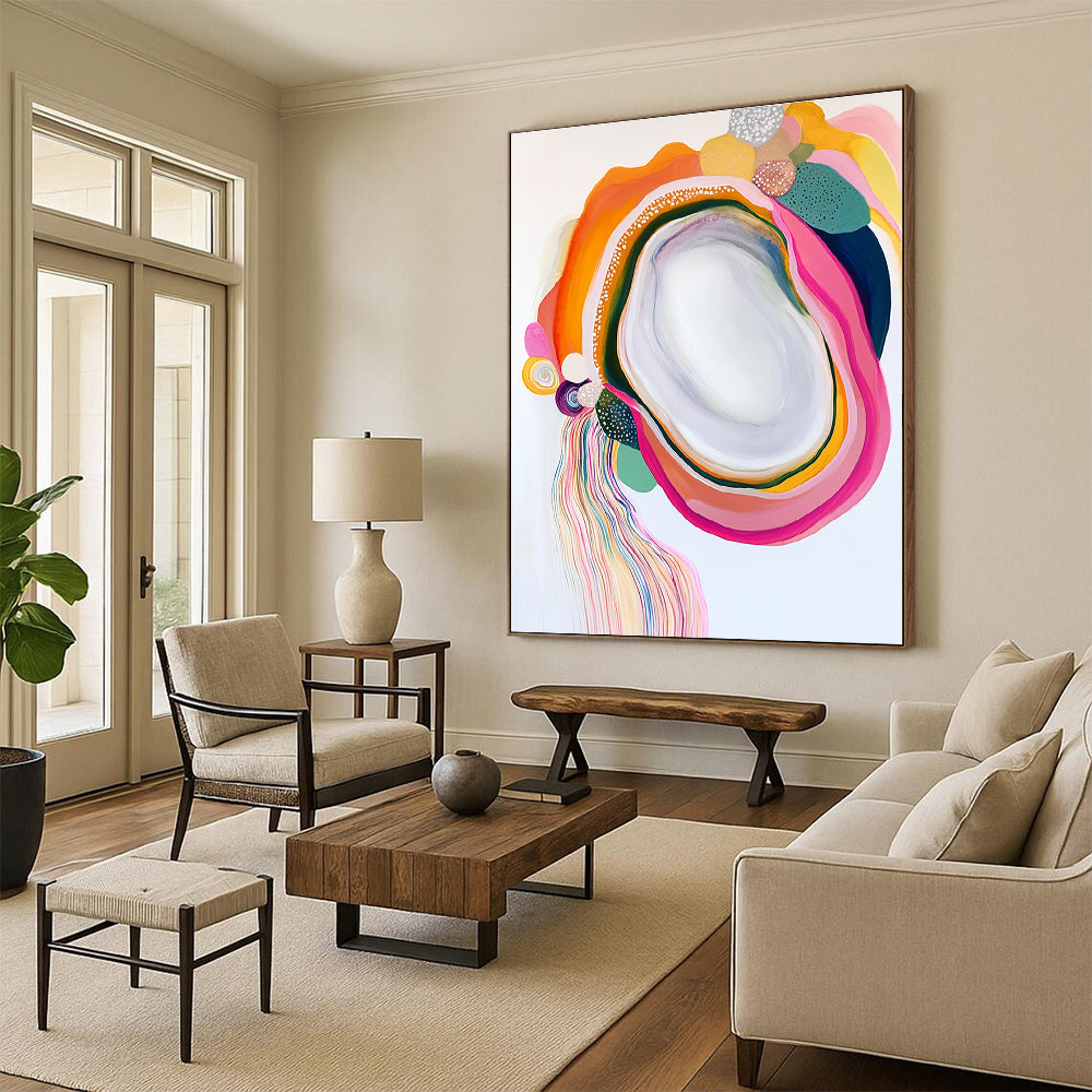 Colorful Agate - Inspired Abstract Painting with Playful Shapes GER587
