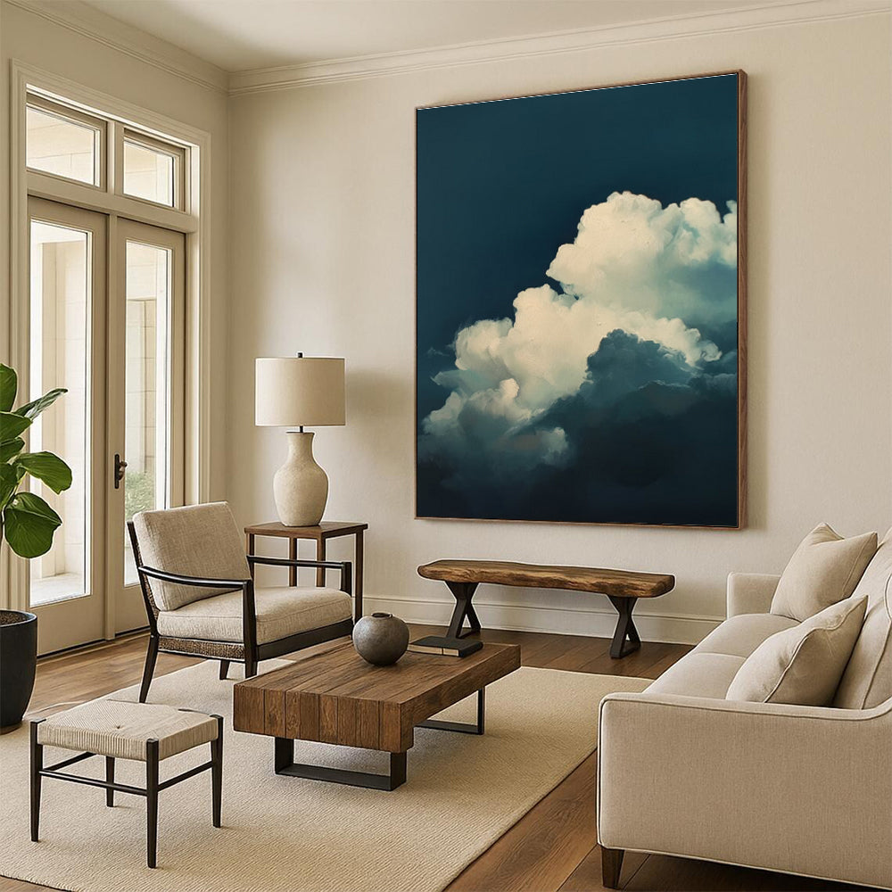 Dark Blue White Cloud Abstract Painting ADGE015