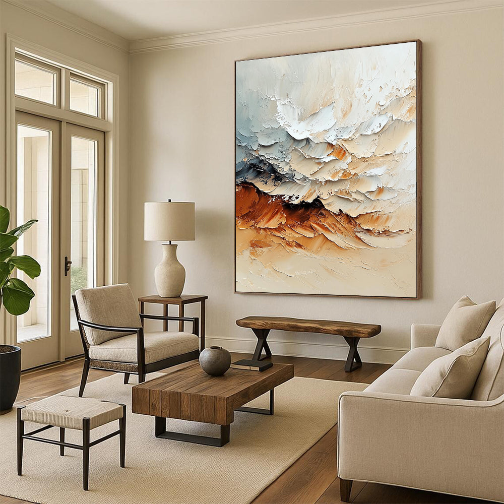 Beige and Brown Abstract Painting with Textured Waves GER477