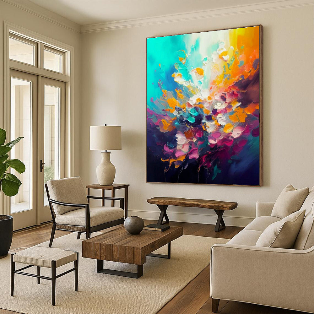 Original Hand-Painted Abstract Canvas for Cottage Living Room Wall Sconce Back Wall & Bedroom Bedside Table Drawer Front Wall DLZ1810