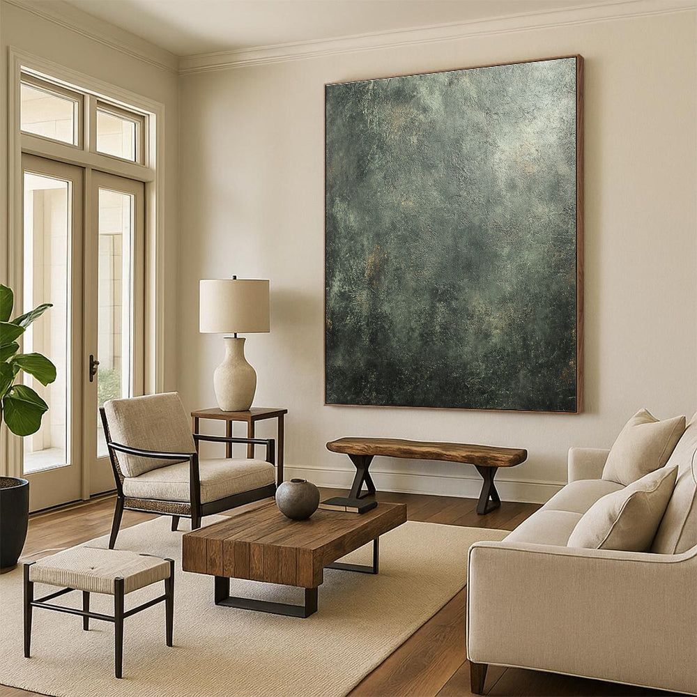 Dark Green Textured Abstract Painting with Mossy Undertones GER104