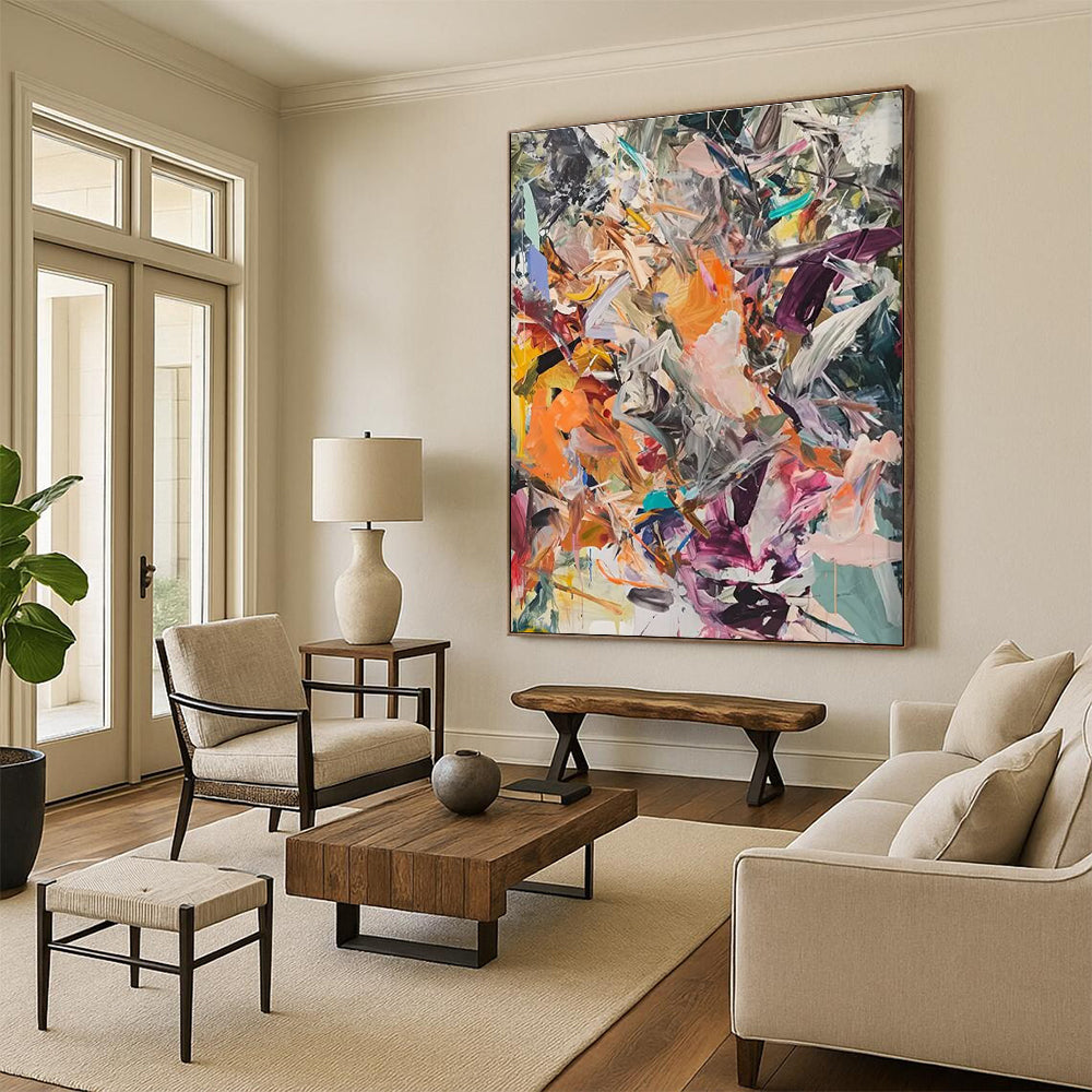 Dynamic Color Fusion Abstract Painting with Energetic Brushstrokes ADGE098