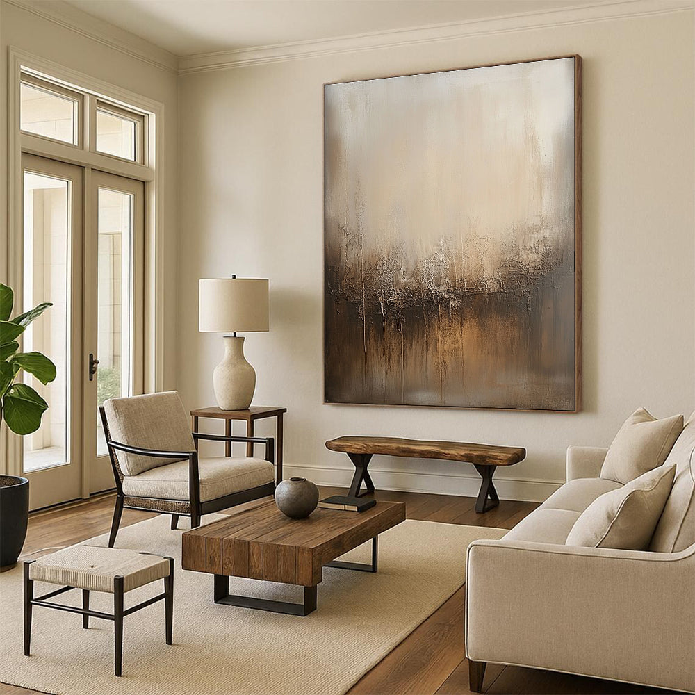 Beige and Brown Textured Abstract Painting with Subtle Depth GER036